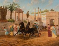 Ettore Forti (Italian, 1850-1940) — Chariot Race In Ancient Rome With Triumphal Arch