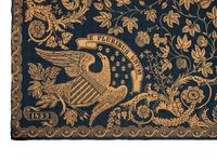 A Blue and White Jacquard Woven Liberty Coverlet