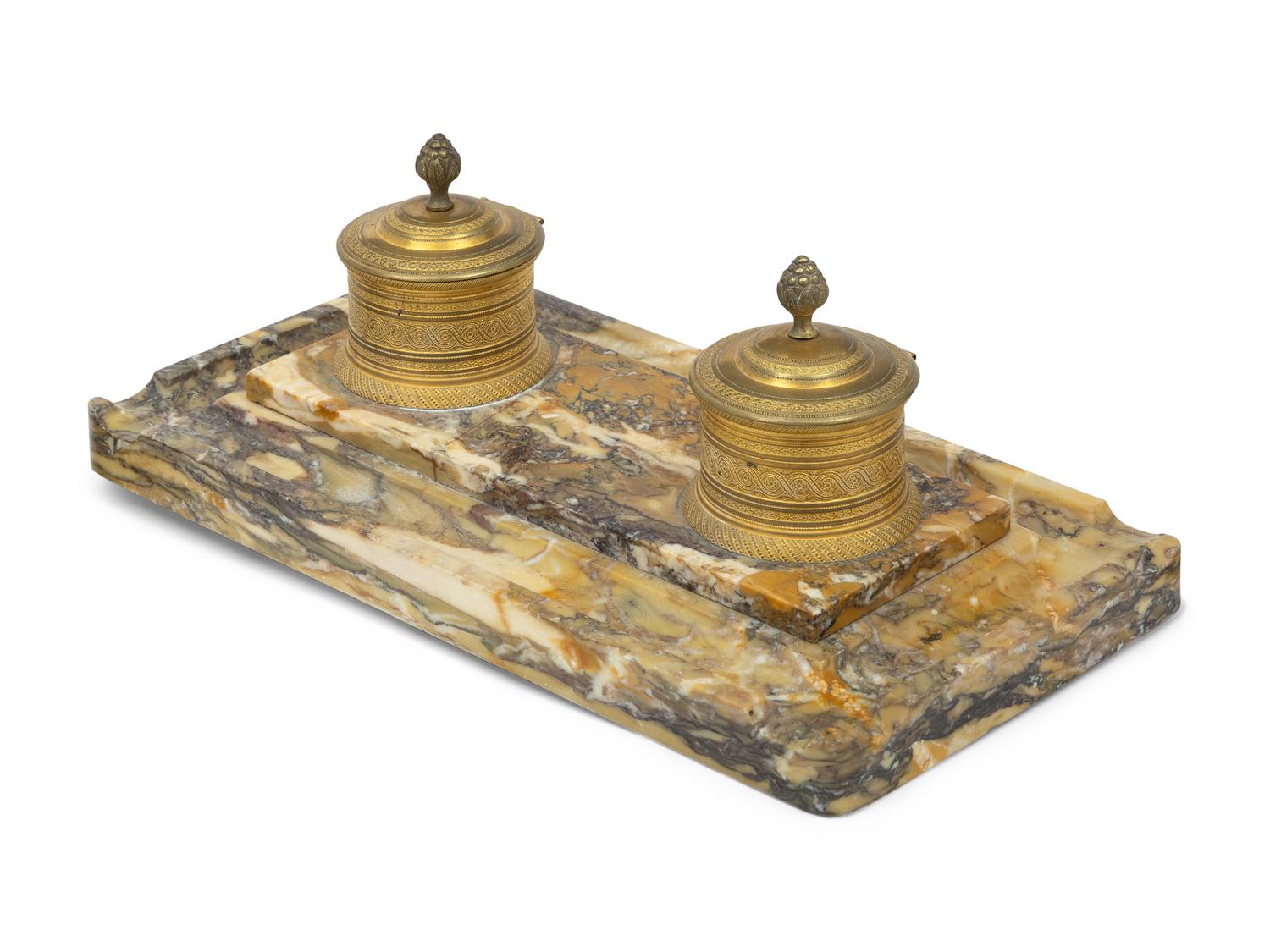 A Charles X Gilt Bronze Mounted Marble Standish