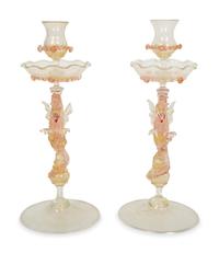 A Pair of Murano Glass Candlesticks