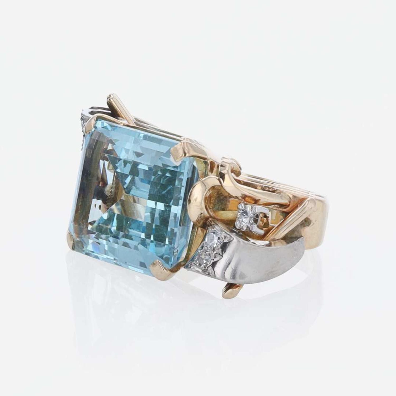 Retro Rose Gold, Diamond, and Aquamarine Ring