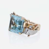 Retro Rose Gold, Diamond, and Aquamarine Ring