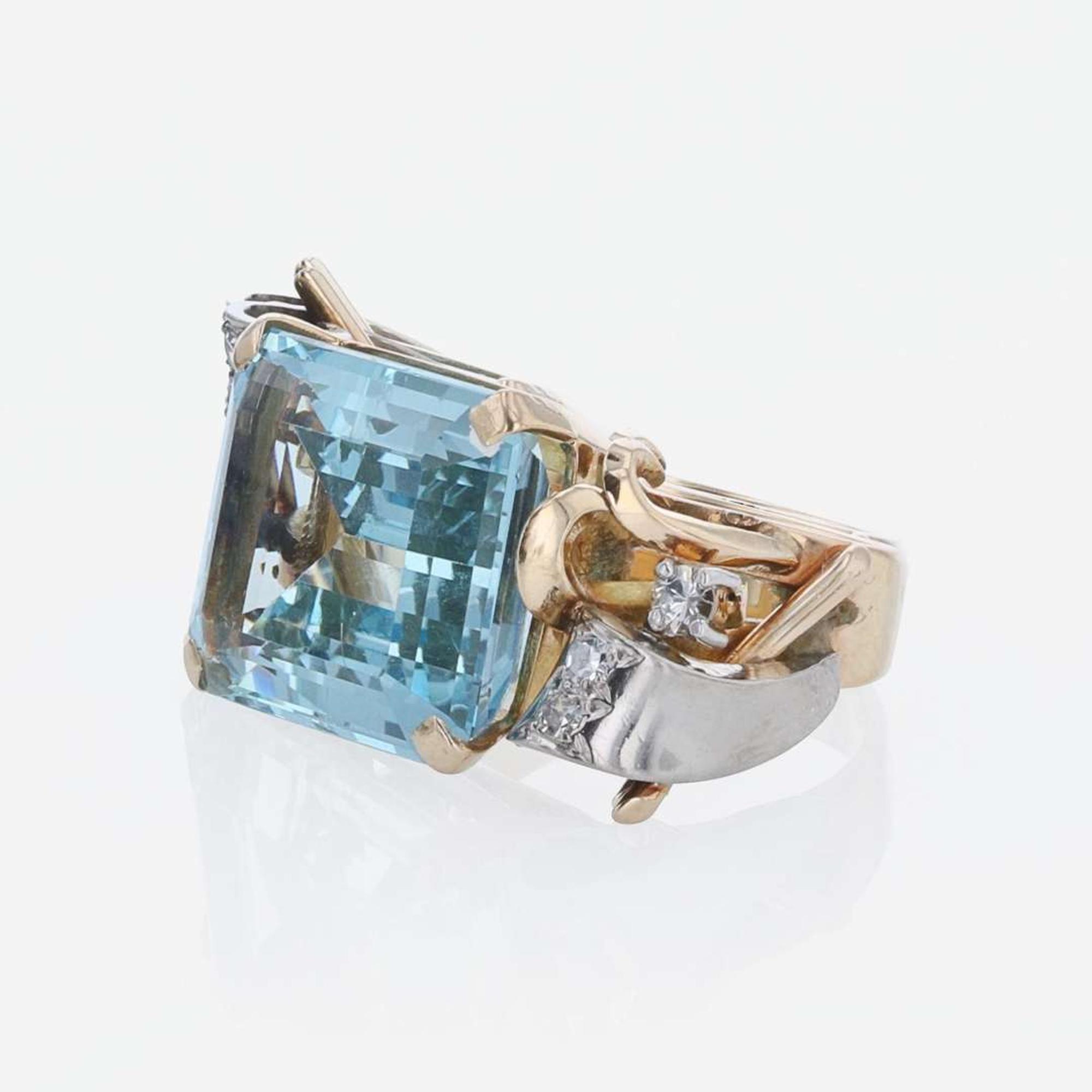 Retro Rose Gold, Diamond, and Aquamarine Ring