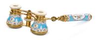A Pair of French Enameled Opera Glasses, retailed by J.J. Freeman & Co., Width 4 inches.