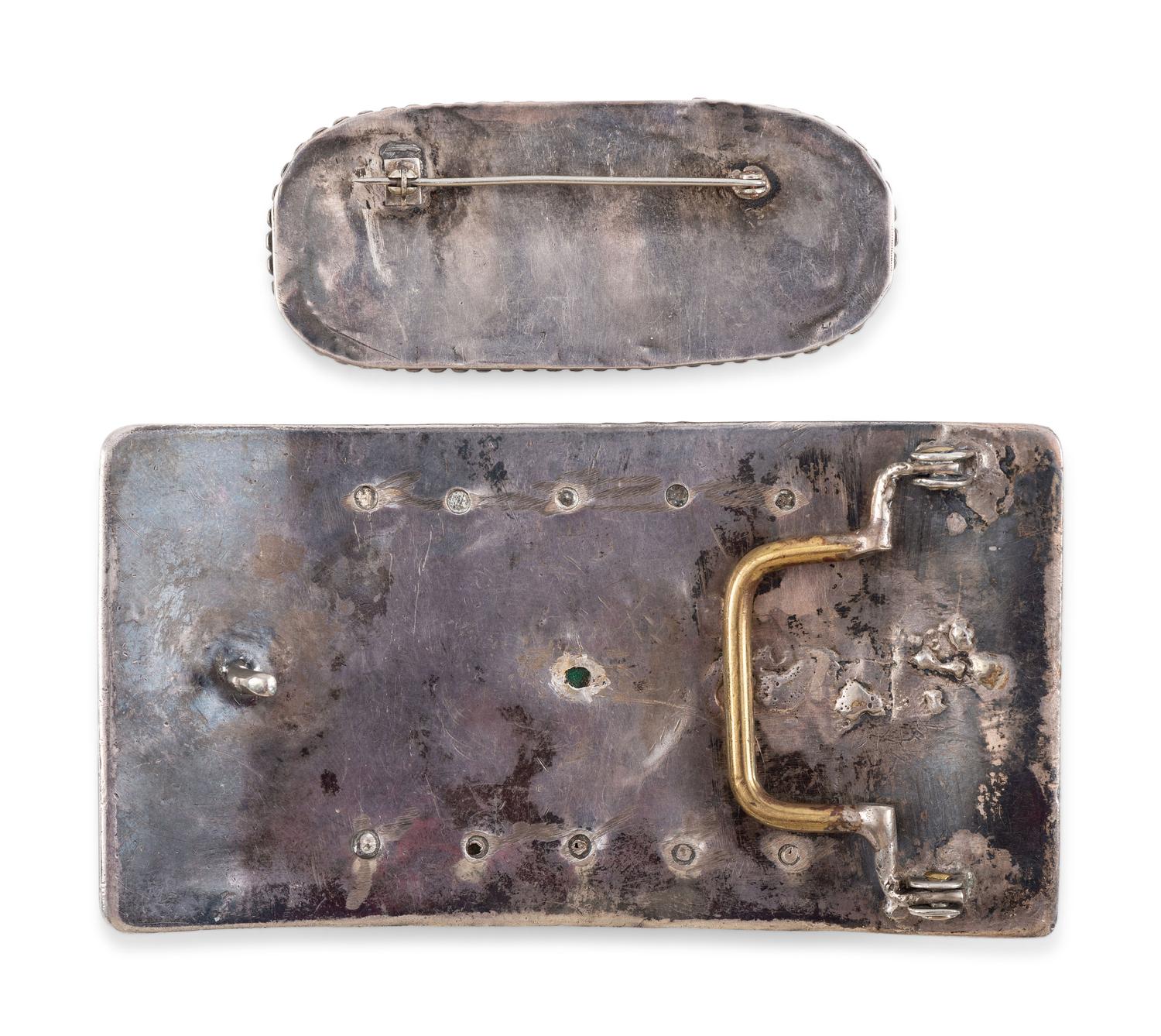Navajo Silver and Turquoise Belt Buckle AND Pin / Brooch