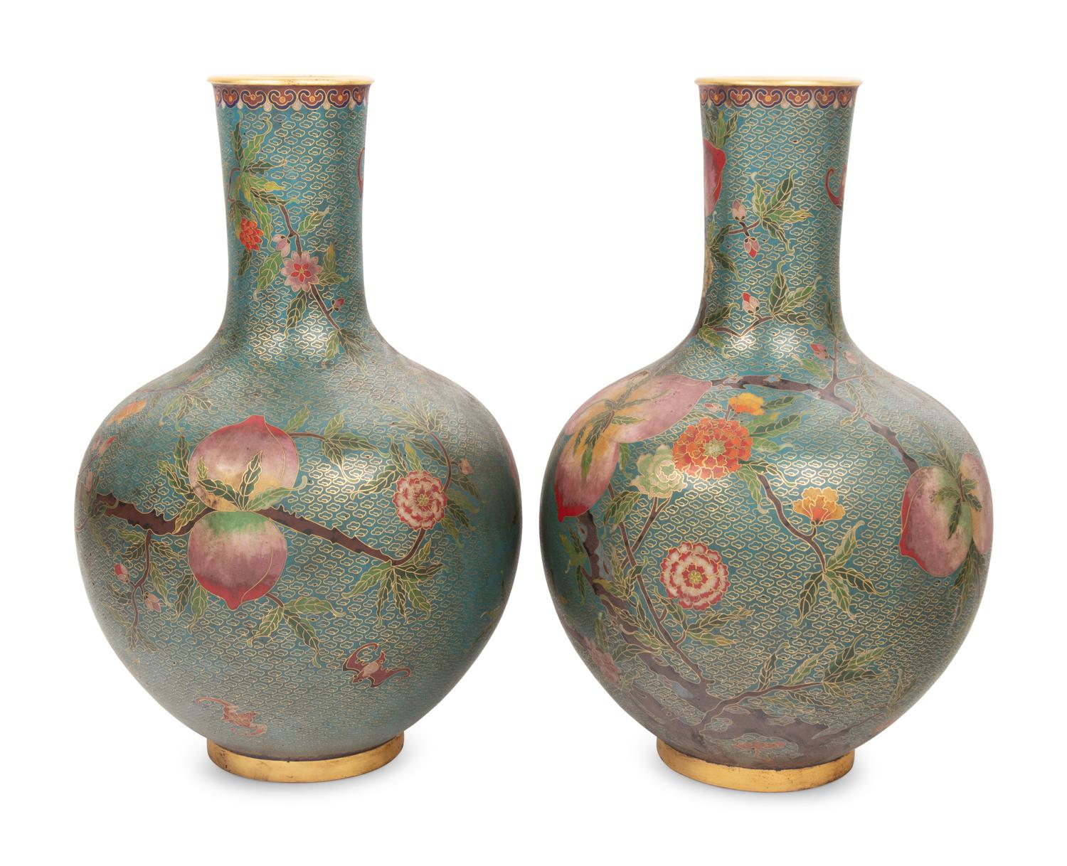 A Pair of Chinese Cloisonné Enamel Vases