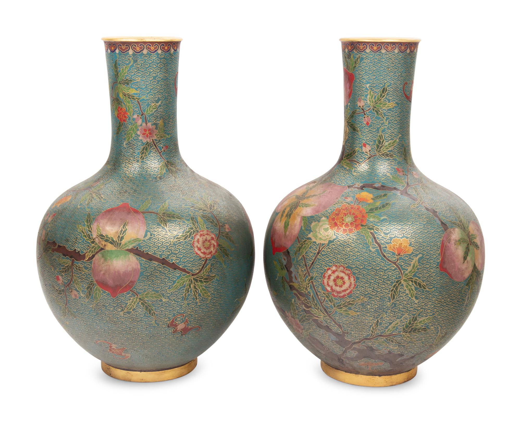 A Pair of Chinese Cloisonné Enamel Vases