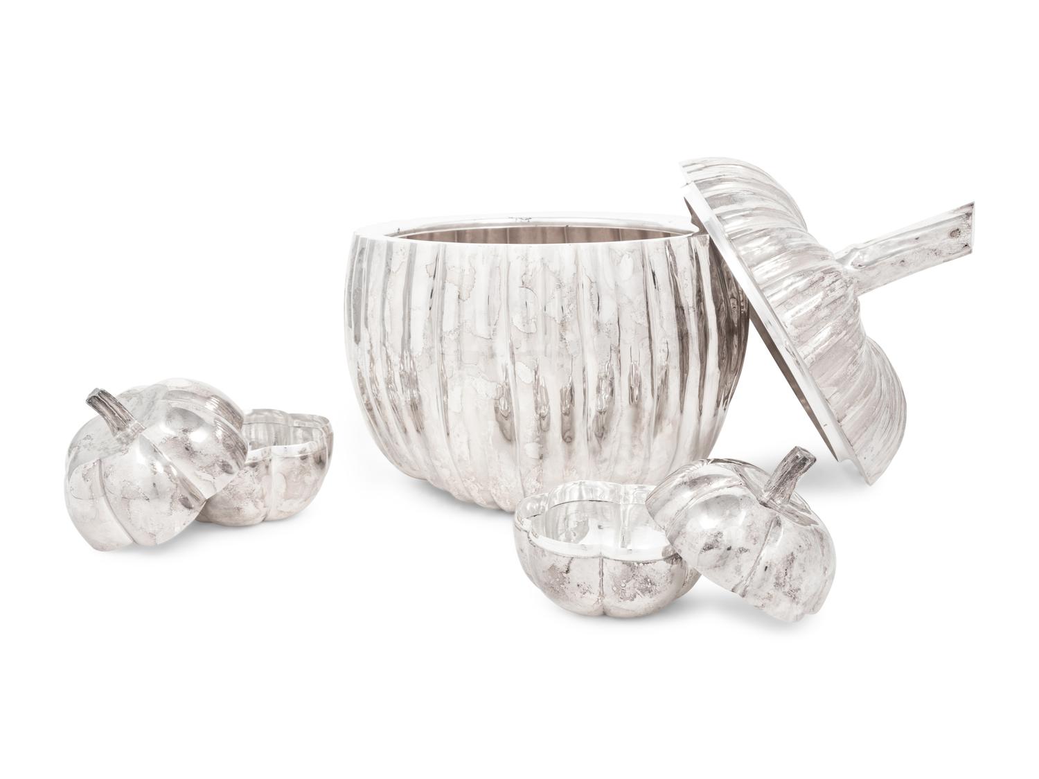 An Italian Silver Pumpkin-Form Box Retailed by Tiffany & Co.