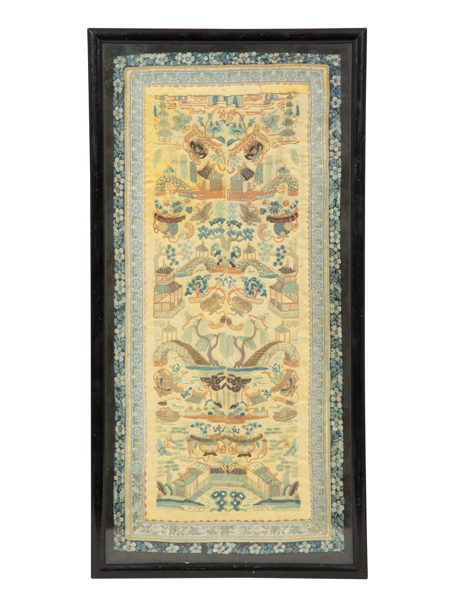 Three Chinese Framed Embroidered Silk Panels