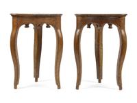 A Pair of French Provincial Walnut Trefoil Side Tables
