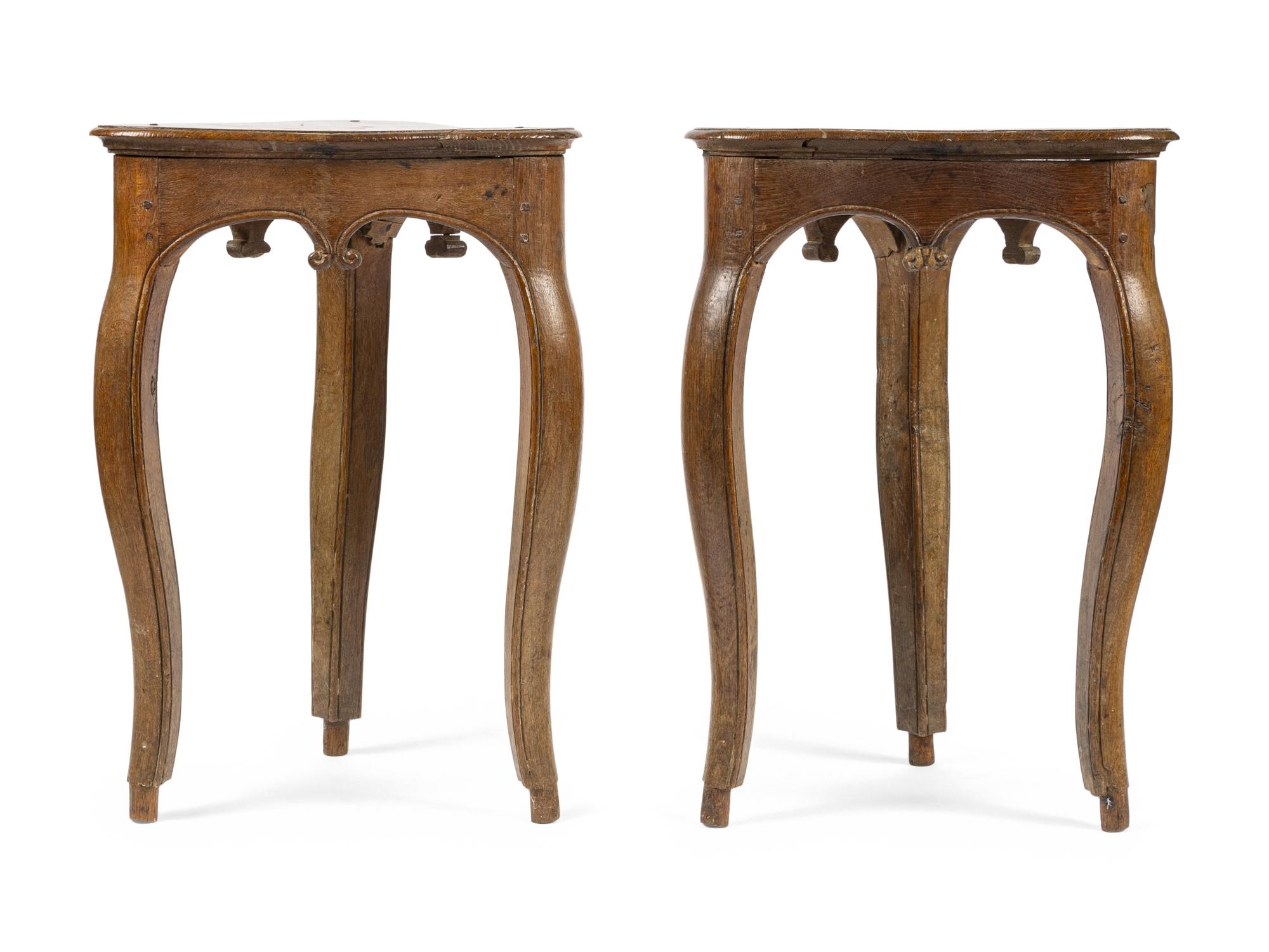 A Pair of French Provincial Walnut Trefoil Side Tables