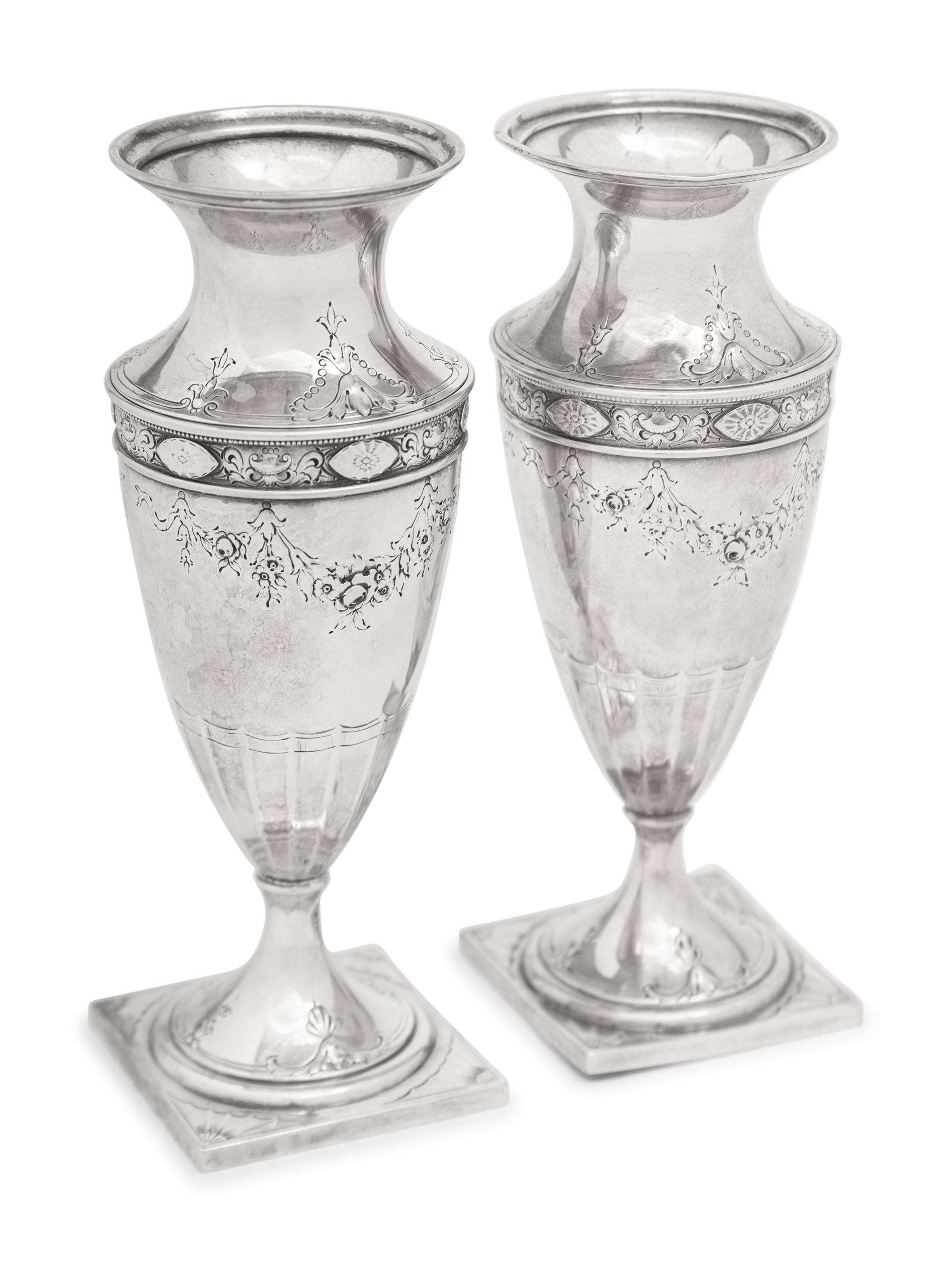 A Pair of American Silver Vases