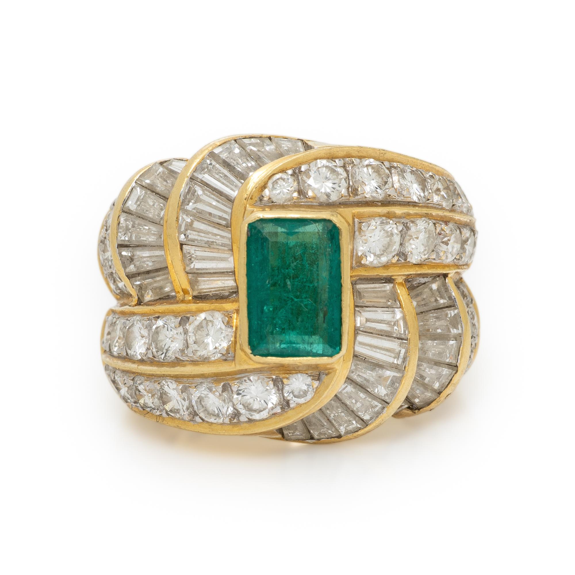 EMERALD, DIAMOND RING, AND YELLOW GOLD RING