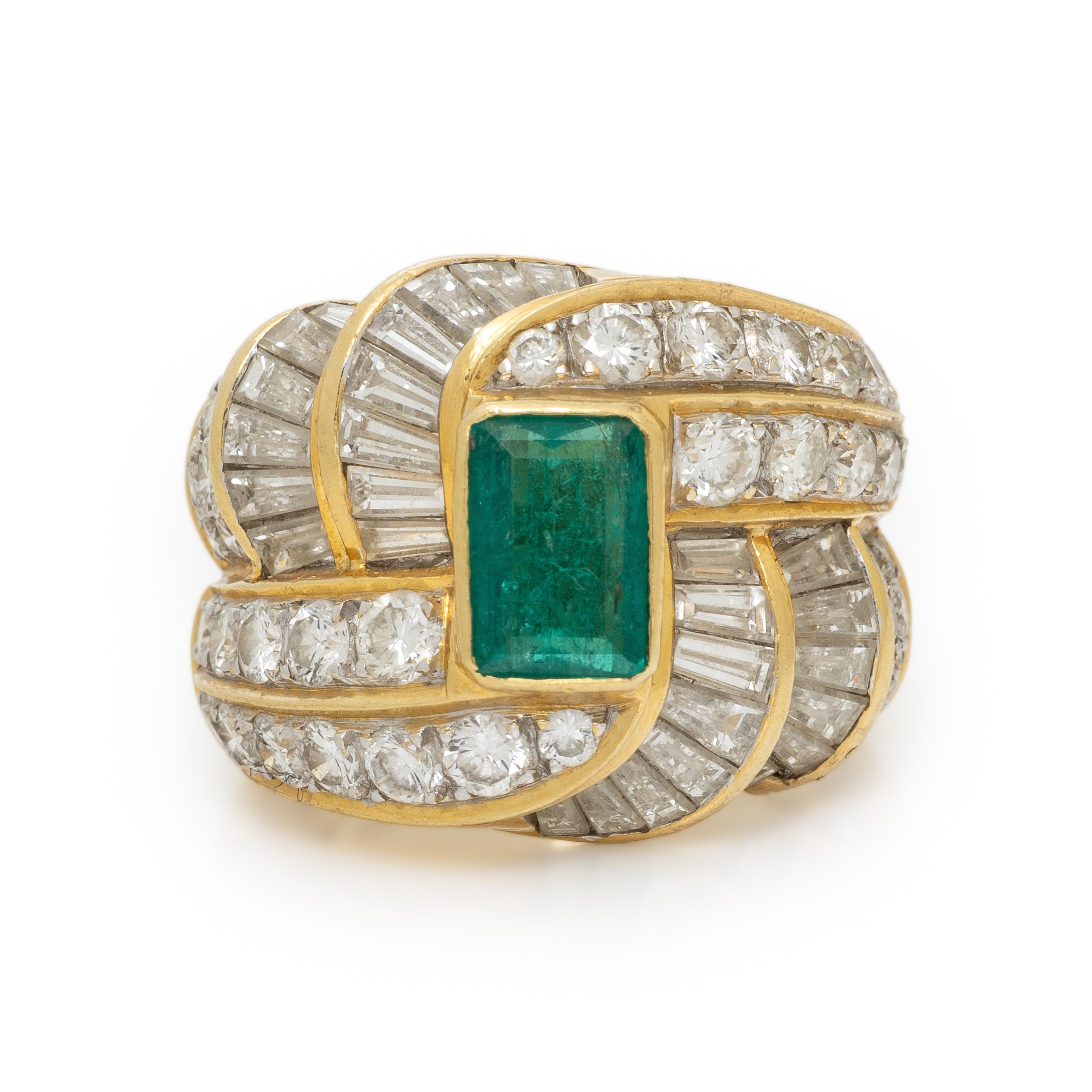 EMERALD, DIAMOND RING, AND YELLOW GOLD RING