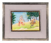 An Illustration of the Vishnu Purana: Bhasmasura in Fire in Front of Mohini