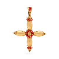 YELLOW GOLD AND CORAL CROSS PENDANT