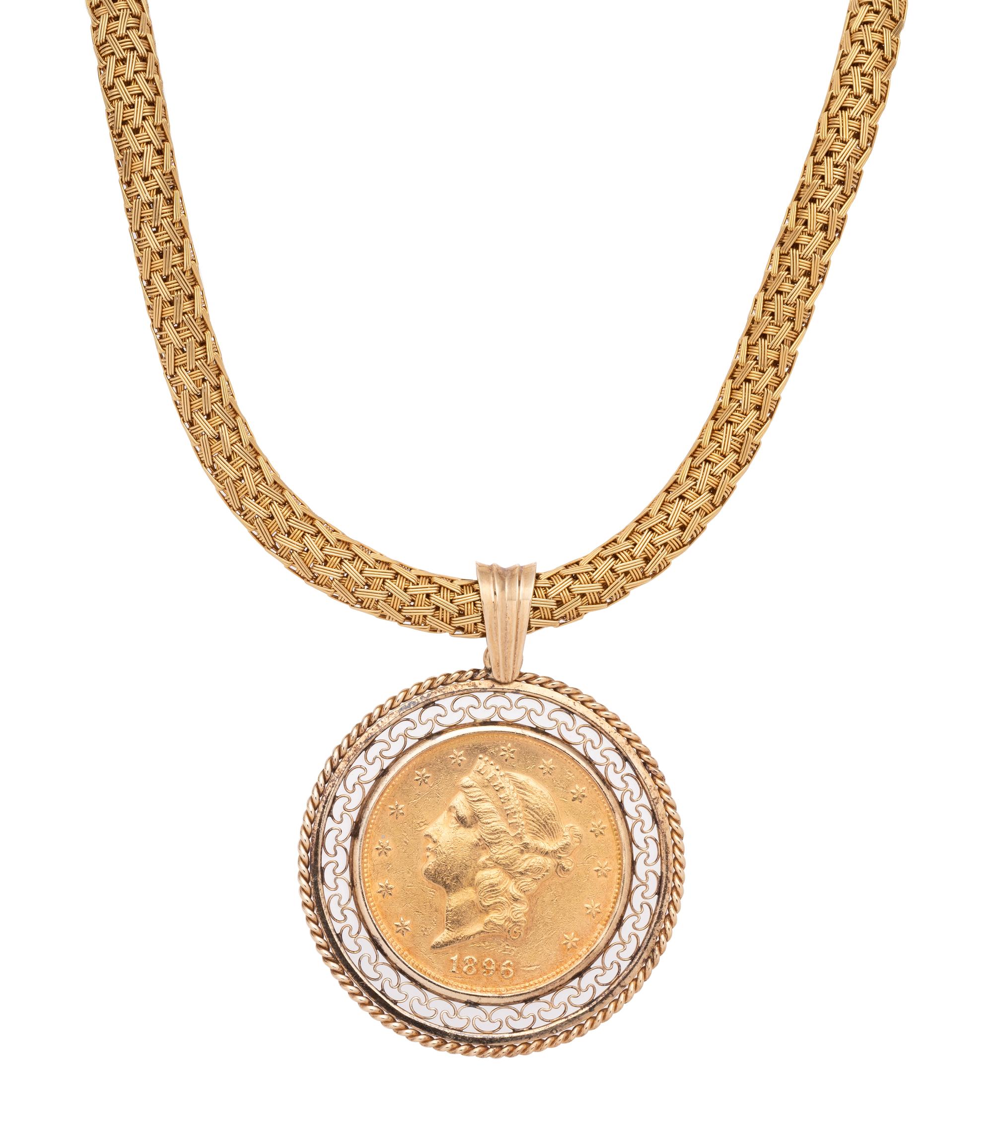 YELLOW GOLD AND COIN PENDANT/NECKLACE