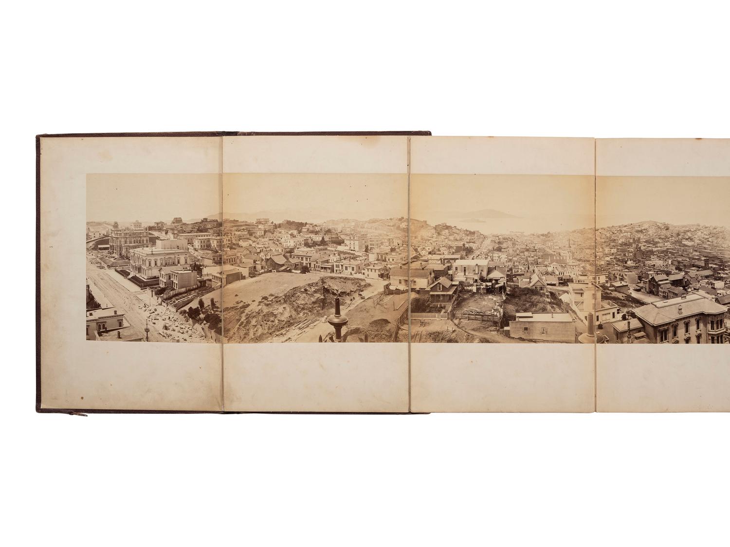 (SAN FRANCISCO.) MUYBRIDGE, Eadweard, photographer. Panorama of San Francisco from California St. Hill . San Francisco, CA: Morse’s Gallery, 1877. 11-panel albumen photograph panorama.