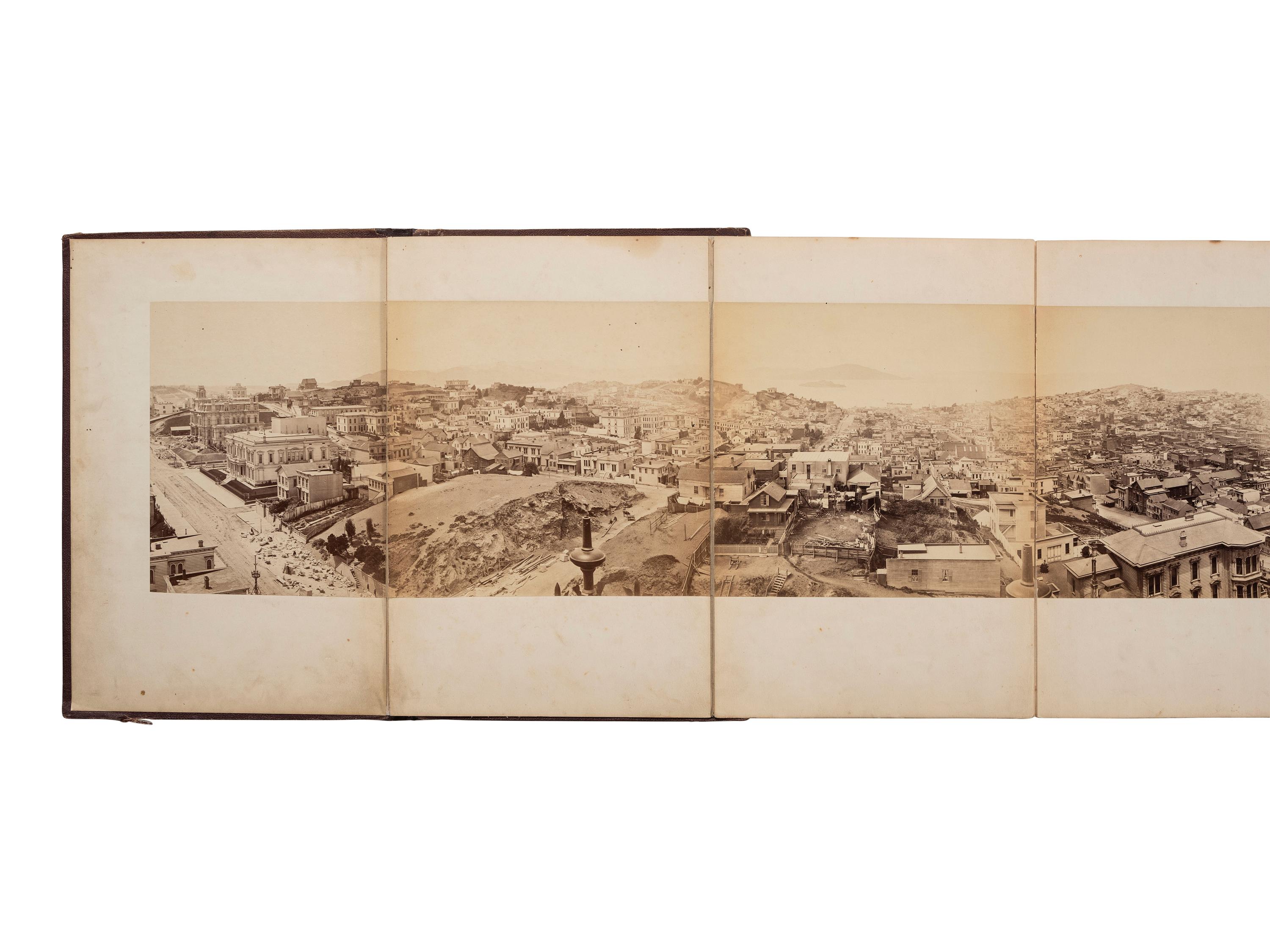 (SAN FRANCISCO.) MUYBRIDGE, Eadweard, photographer. Panorama of San Francisco from California St. Hill . San Francisco, CA: Morse’s Gallery, 1877. 11-panel albumen photograph panorama.