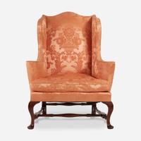 A Queen Anne upholstered mahogany and maple easy chair Boston, MA, 18th century and later