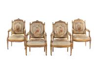 A Louis XVI Style Carved Giltwood Five-Piece Parlor Suite