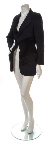 A Comme des Garcons Navy Jacquard Wool and Black Velvet Jacket, Size M.