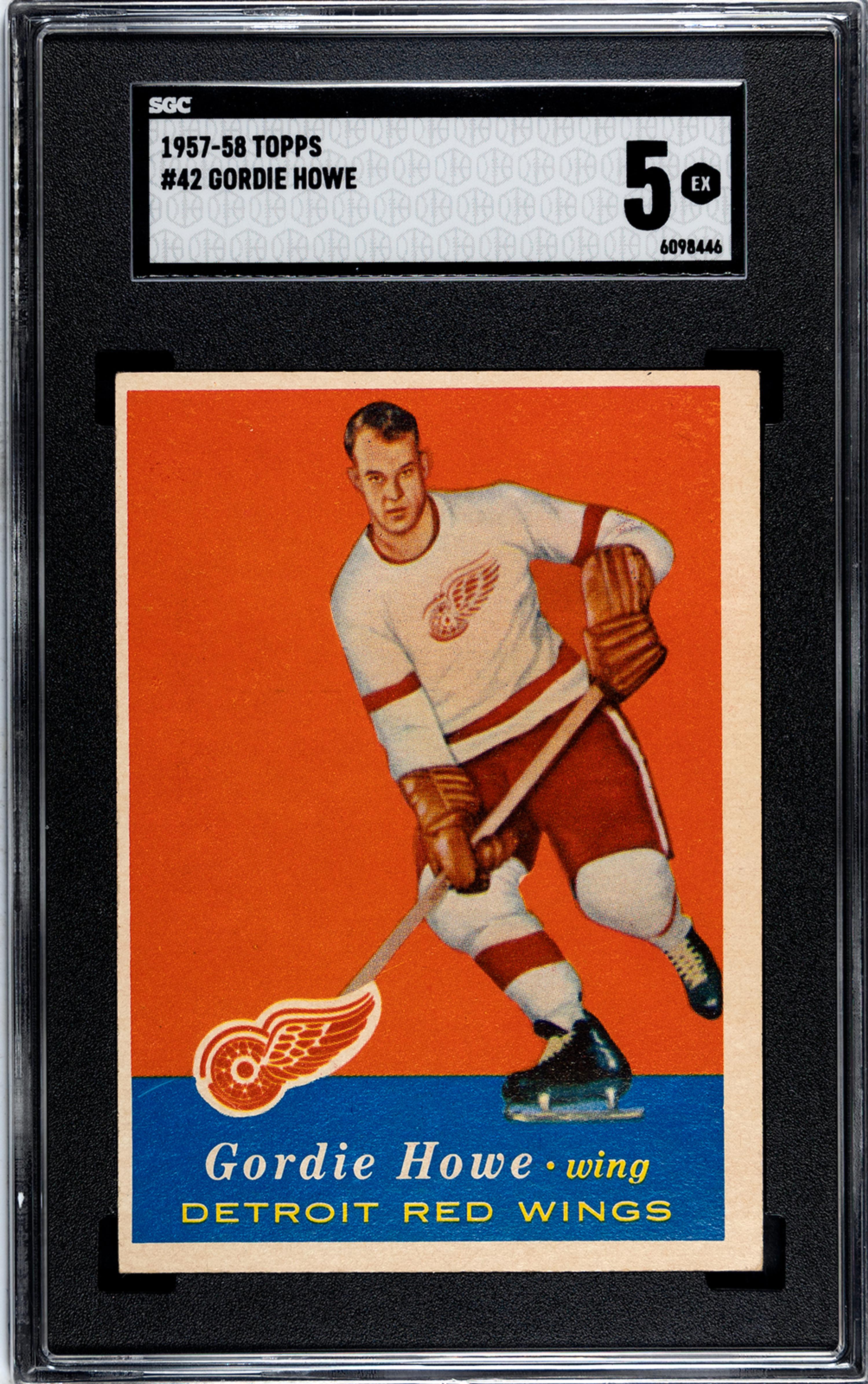 A 1957-58 Topps Gordie Howe Hockey Card No. 42 (SGC 5 EX)