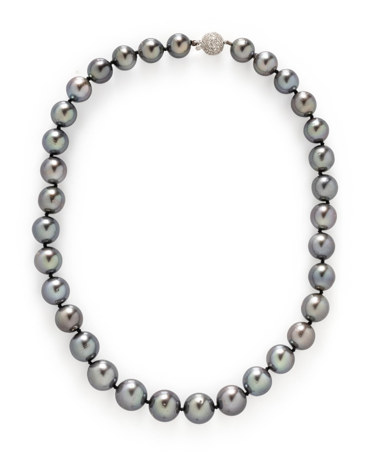 BLACK CULTURED PEARL AND DIAMOND NECKLACE