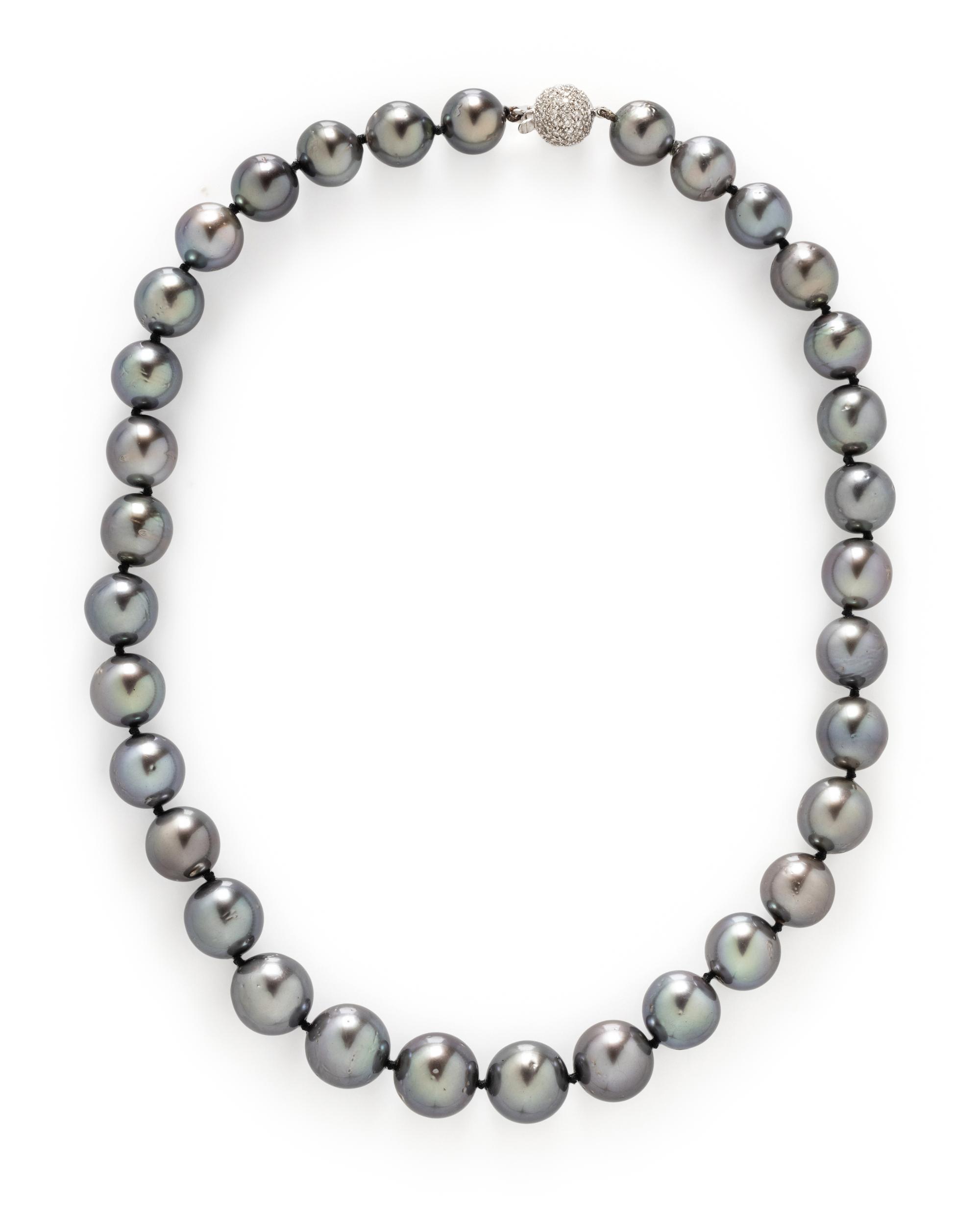 BLACK CULTURED PEARL AND DIAMOND NECKLACE