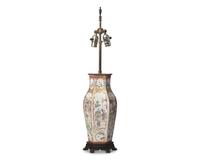 A Chinese Export Porcelain Famille Rose Hexagonal Vase Mounted as a Lamp