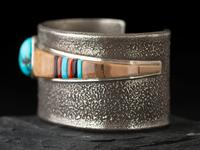 Silver Tufa Cast Cuff Bracelet with Inlay
