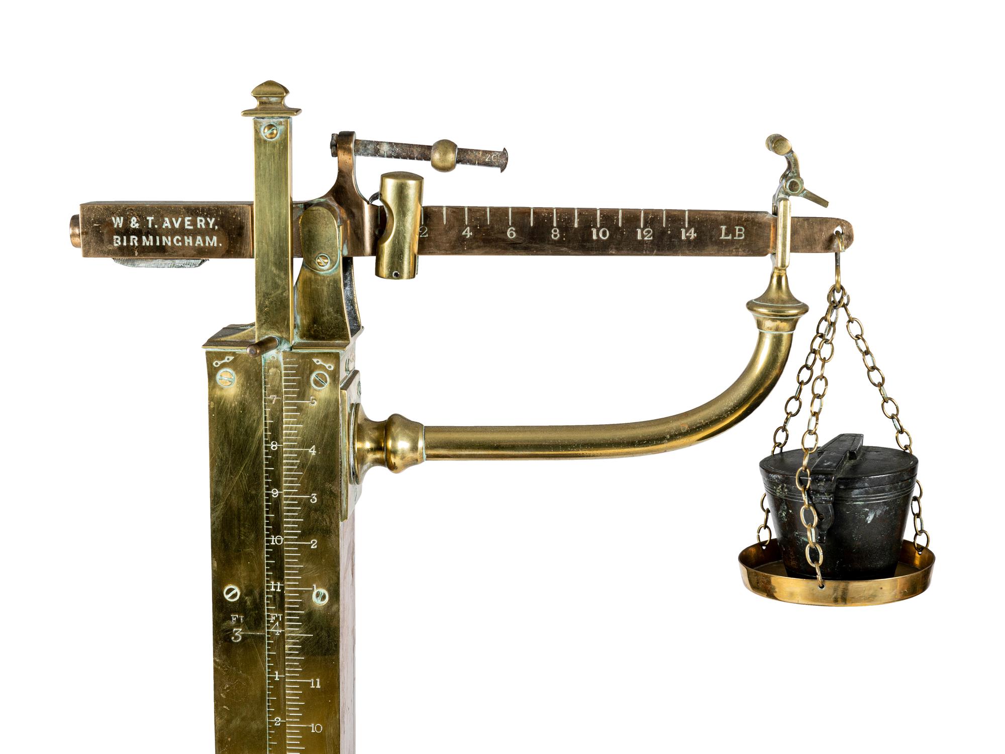 An English Oak and Brass Weighing Scale