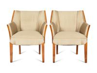 A Pair of French Art Deco Burl Walnut Bergeres