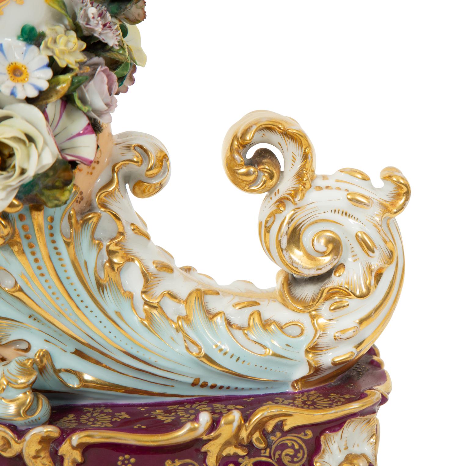 A Signed Jacob Petit Porcelain Cornucopia Vase on a Serpentine Base