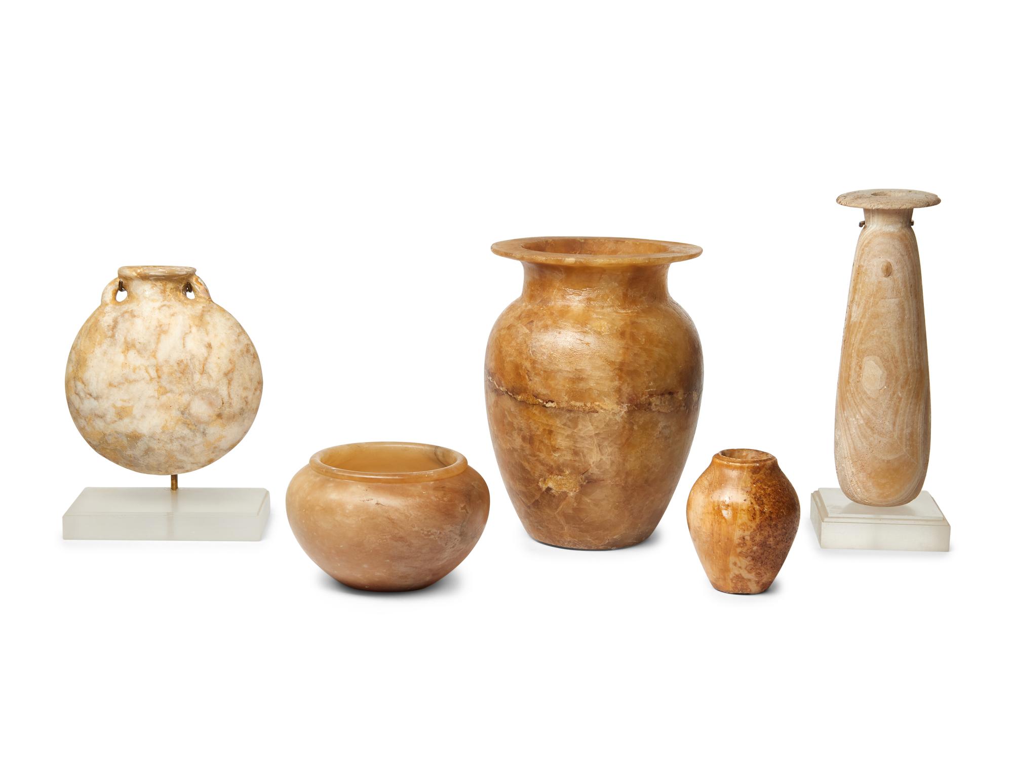 Five Egyptian Alabaster Vessels