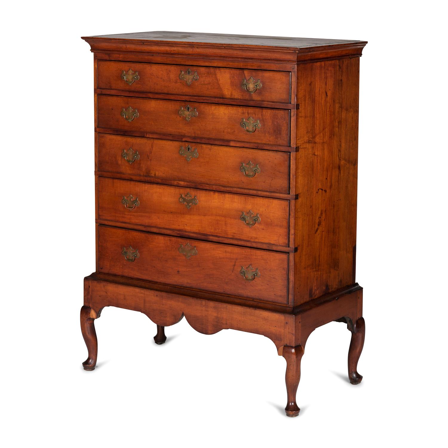 A Queen Anne Cherrywood Chest on Pad Foot Stand