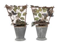 A Pair of Tôle and Porcelain Models of Flowering Trellises
