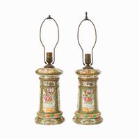 A pair of Chinese Export porcelain Rose Medallion palette jars fitted as lamps 19th century