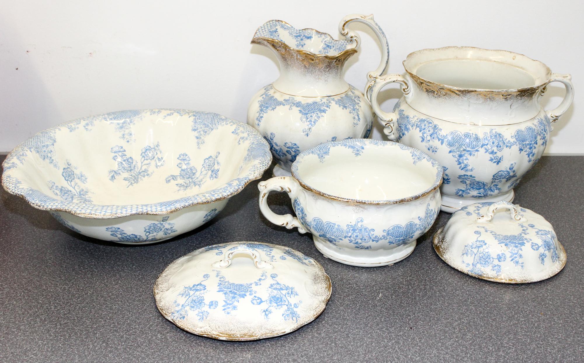 A Victorian Five Piece Wash Set, Willets Mfg. Co. Height of first 12 inches. — 19TH/20TH CENTURY