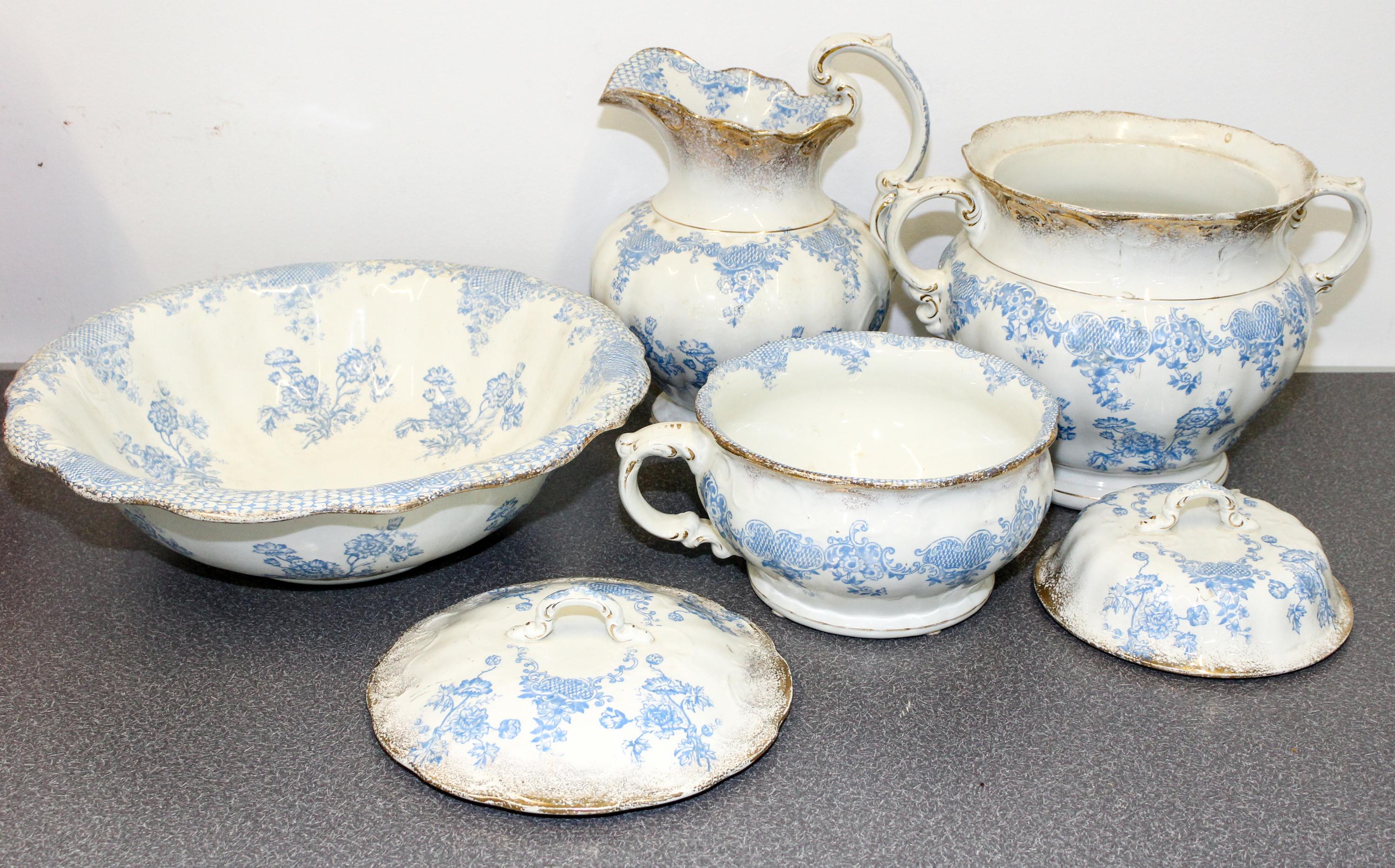 A Victorian Five Piece Wash Set, Willets Mfg. Co. Height of first 12 inches. — 19TH/20TH CENTURY