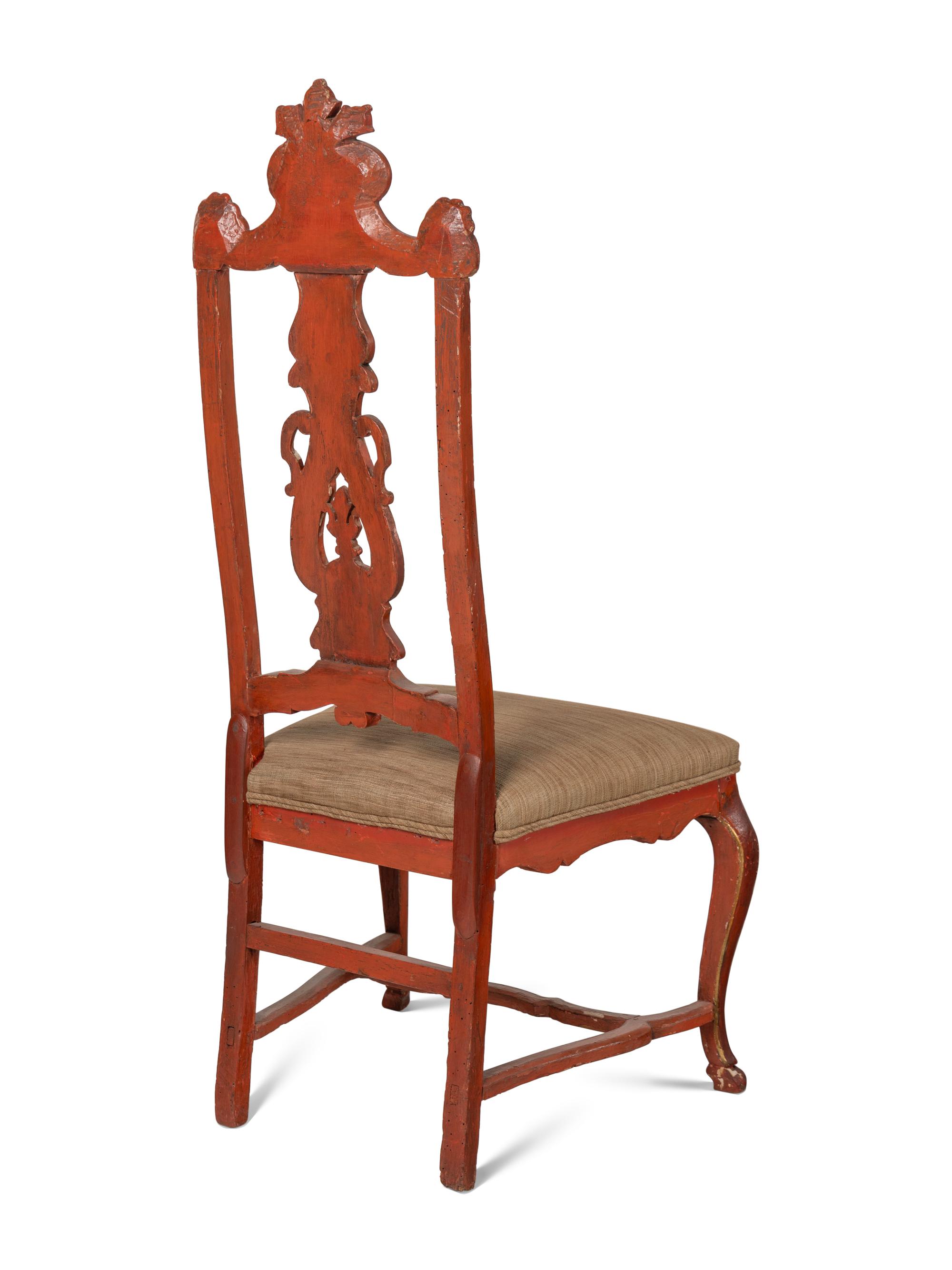 A Set of Four Venetian Painted and Parcel-Gilt Side Chairs