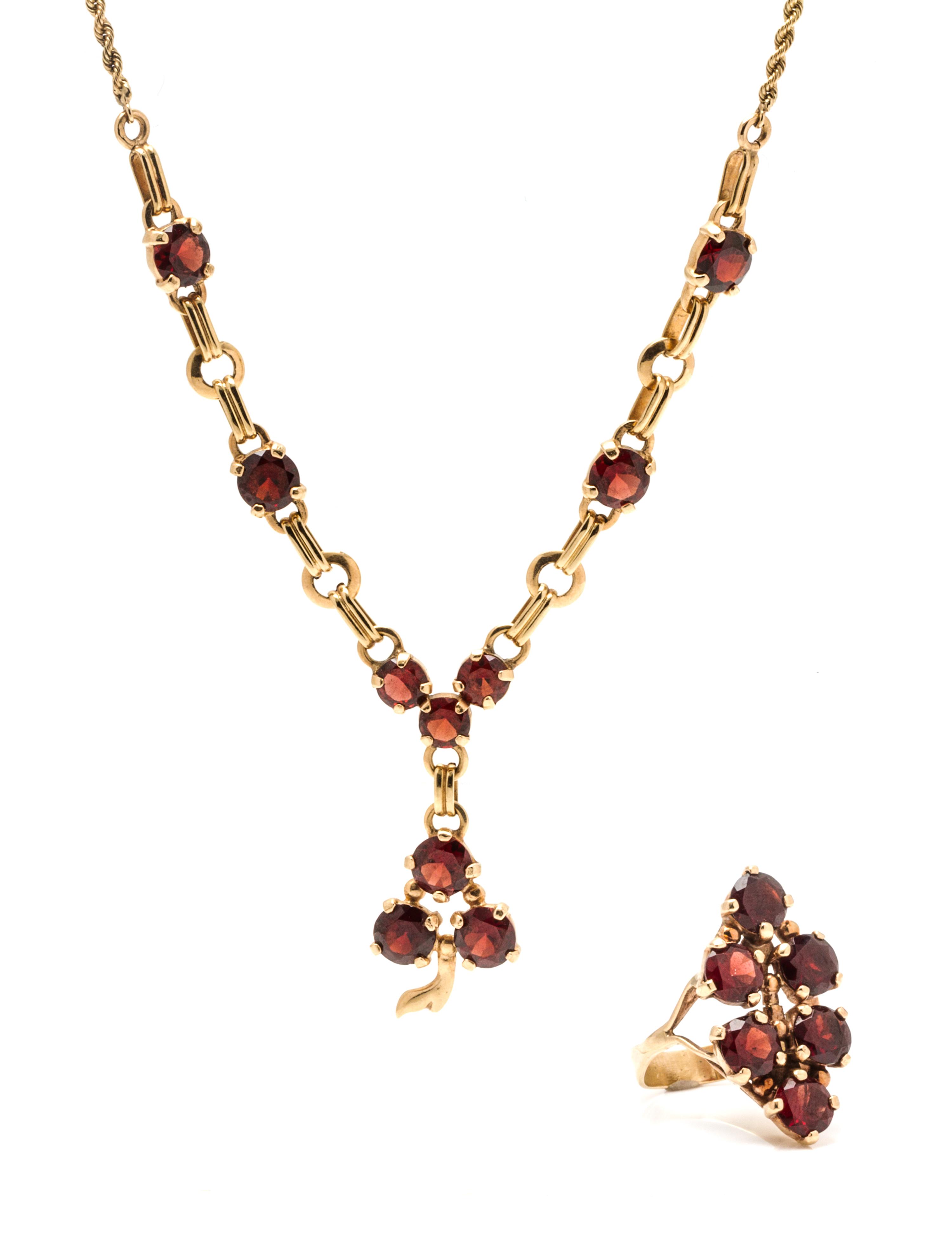 A Yellow Gold and Garnet Demi Parure, 13.00 dwts.