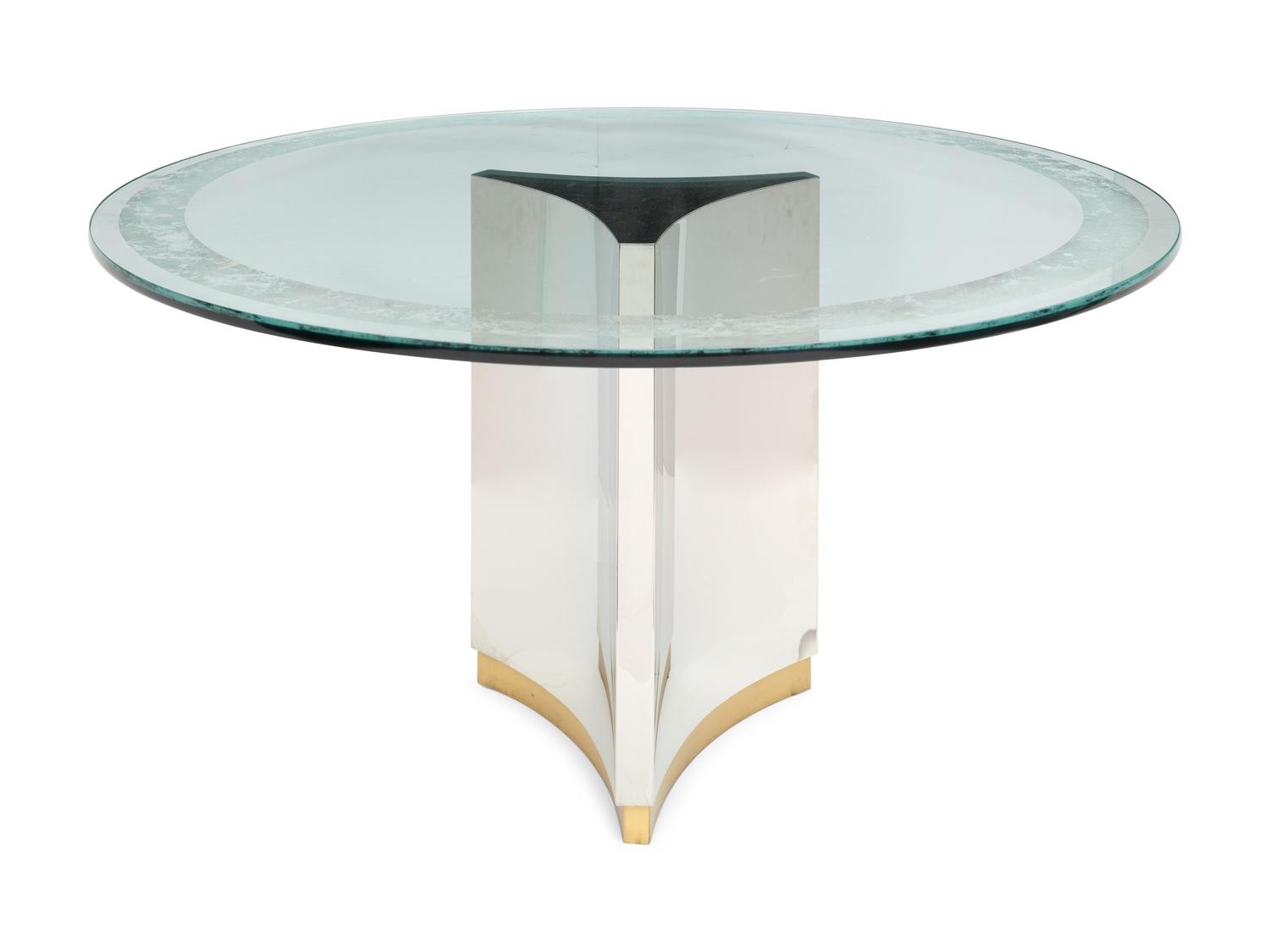 A Brass and Stainless Steel Pedestal Dining Table
