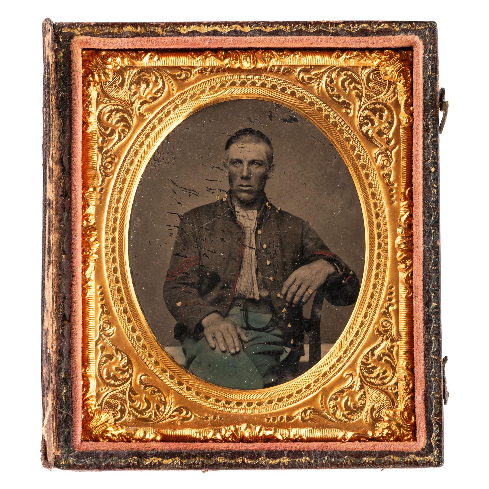 [CIVIL WAR]. A group of 2 cased images, incl. sixth plate tintype of Jos. Banks, 3rd New York Artillery. Washington, DC: Bell & Bro., 1860s.