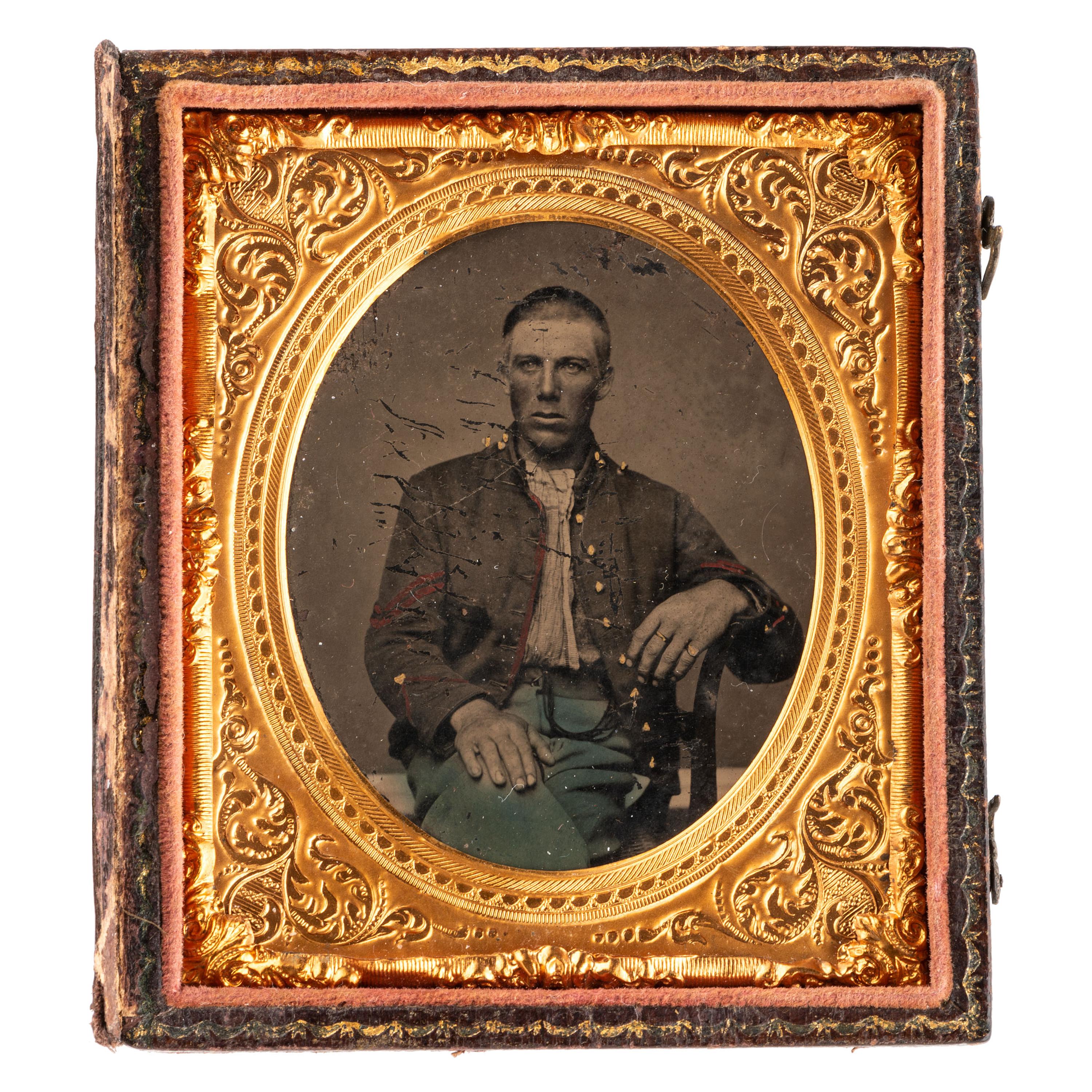 [CIVIL WAR]. A group of 2 cased images, incl. sixth plate tintype of Jos. Banks, 3rd New York Artillery. Washington, DC: Bell & Bro., 1860s.
