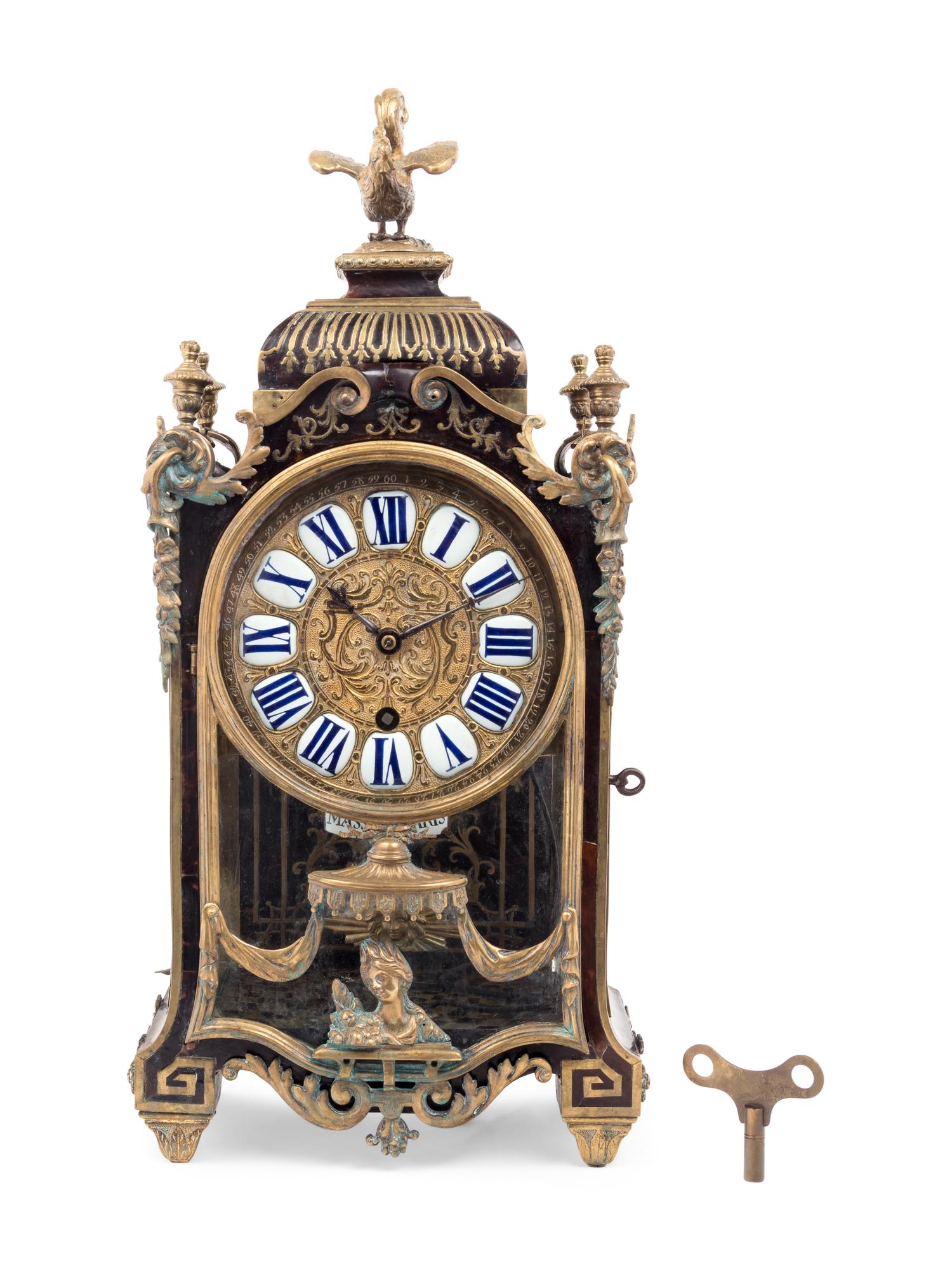 A Napoleon III Gilt Bronze Mounted Tortoise Shell and Boulle Marquetry Bracket Clock
