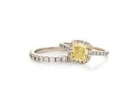 FANCY INTENSE YELLOW DIAMOND RING AND DIAMOND BAND RING