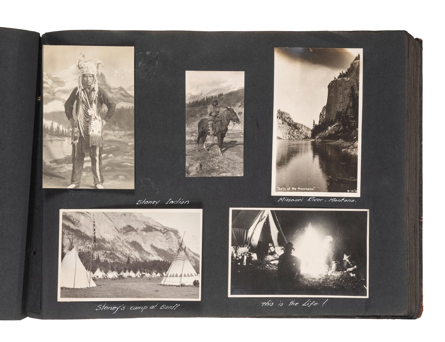 [NATIVE AMERICANS] -- [WESTERN AMERICANA & CANADA]. Album containing photographs of Native American subjects and scenic views of the Western United States and Canada. Ca 1910s.