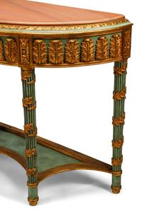 A Pair of Italian Neoclassical Style Painted and Parcel Gilt Marble-Top Console Tables
