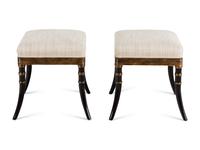 A Pair of Rose Tarlow Ebonized and Parcel-Gilt Stools